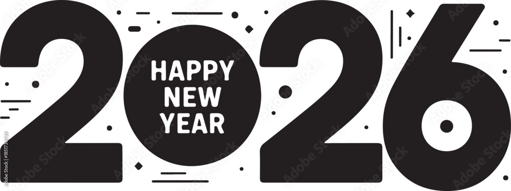 Obraz premium Happy new year 2026 celebration with festive confetti and bold typography on a white background