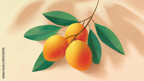 mangoes on a tree branch with green leaves