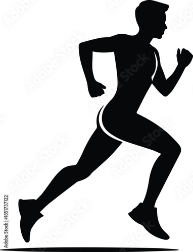 Minimalist black person jogging with sleek athletic form silhouette vector icon