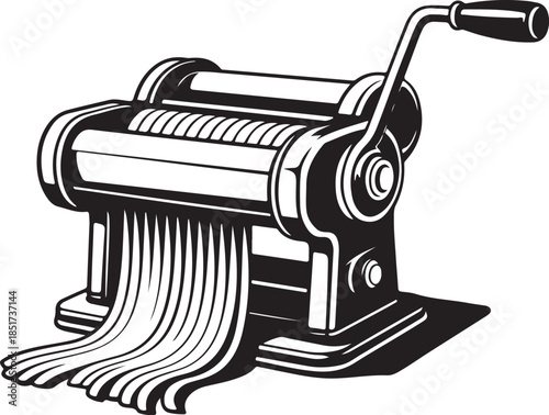 Silhouette of pasta maker extruding spaghetti, culinary art concept