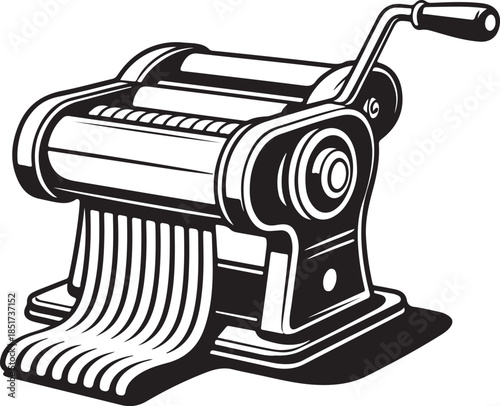 Silhouette of pasta maker extruding spaghetti, culinary art concept