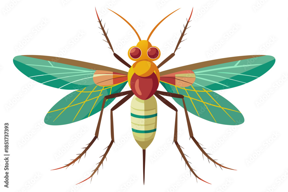 Fototapeta premium High-quality vector illustration of a mosquito in detailed line art style. This black and white insect outline is perfect for educational materials, biology textbooks, scientific posters, and healthca
