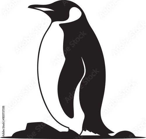 World animal day vector art of black silhouette of a penguin standing in wavy lines isolated