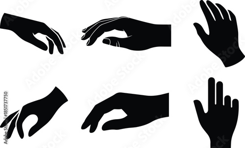 Set of Minimalist black hand touching raised braille dots silhouette vector icon