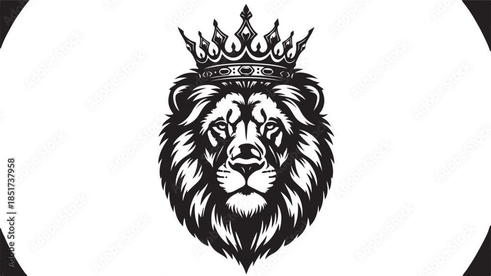 Fototapeta premium Majestic King Lion Head with Crown Logo Vector – Royal Power Mascot Emblem.