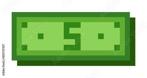 Pixel dollar money meme isolated from background, meme element, green cube gaming icon. Single money icon in 8 bit