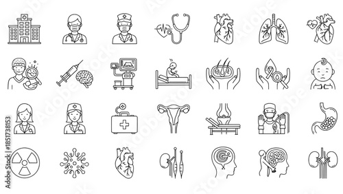 Medical healthcare and human anatomy line icon set