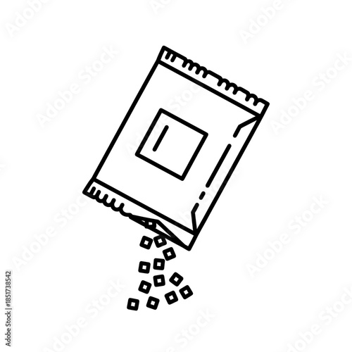 Open sugar sachet packet icon with pouring granules line art