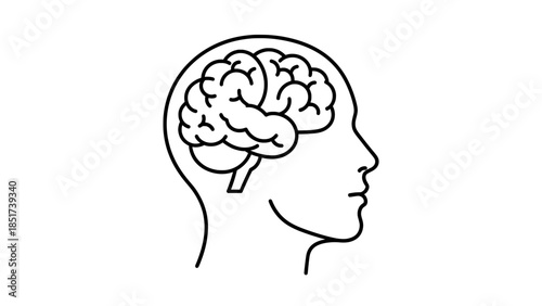 Human Head Profile with Brain Mental Health Icon