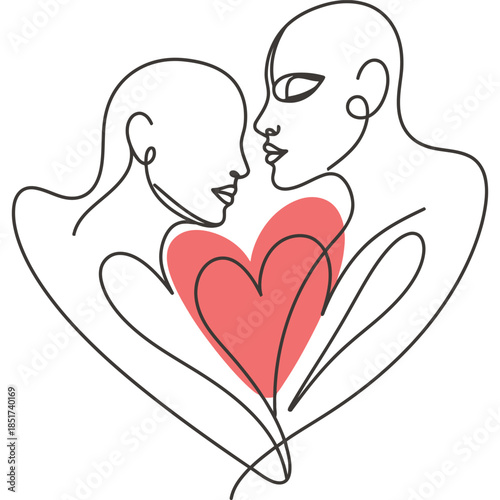 Minimalist Line Art of Romantic Couple Embracing with Heart Symbol, Perfect for Valentine s Day, Love, and Relationship Themes