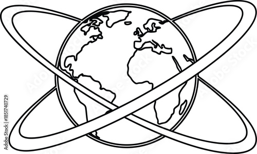Illustration of the earth with interconnected orbital rings