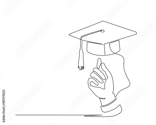 Minimalist Line Art of Graduate Holding Diploma with Cap - Continuous One Line Drawing