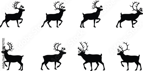 Collection of deer silhouettes isolated on transparent background
