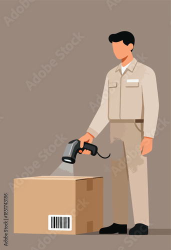Person scanning barcode on a cardboard box with a handheld device