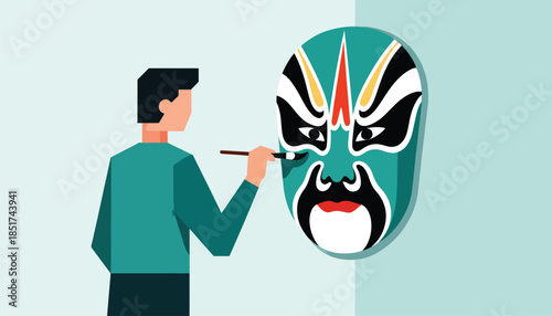 Person painting a traditional mask with bold colors and sharp lines
