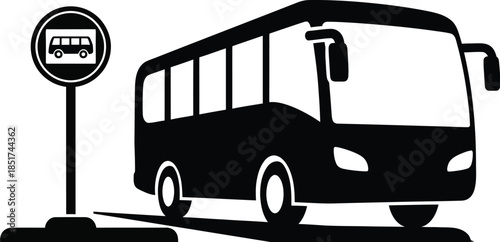 Silhouette of a passenger bus stopped at a bus stop