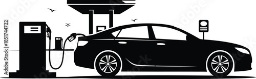 Silhouette of a car refueling at a gas pump