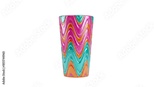 Colorful Wave Patterned Vase on White Background