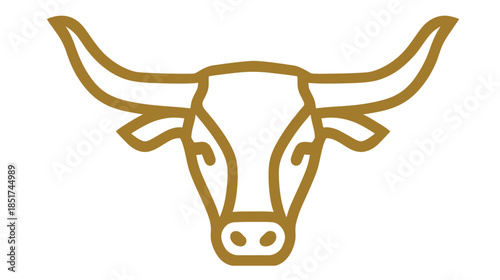 Golden Bull Head Vector Icon. Stylized Line Art Design with Majestic Horns, Perfect for Emblems or Logos.