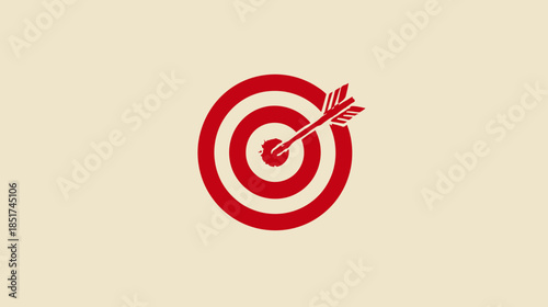 Red target with an arrow hitting the bullseye on a light background, symbolizing business success, achievement, goal, aim, and precision.