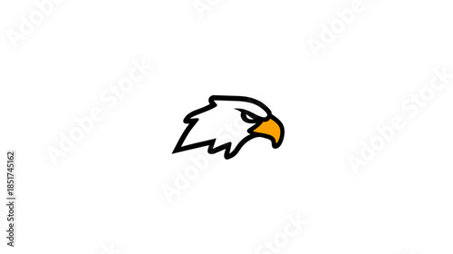 Minimalist stylized eagle head illustration. Majestic bird of prey with sharp beak, wildlife symbol vector graphic.