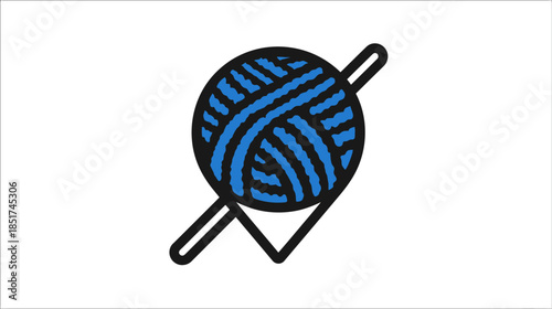 Knitting yarn ball with needles vector icon, crafting hobby symbol, handmade textile art, creative pastime illustration.
