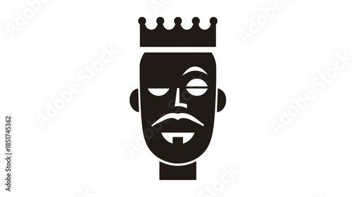 Stylized crowned king's head with a winking eye and beard. Cartoon avatar of a royal leader in flat graphic design.