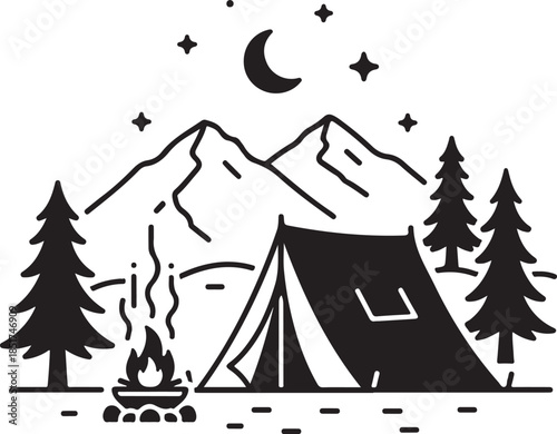 Mountain Forest Camper Van Vector Set