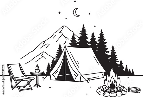 Mountain Forest Camper Van Vector Set