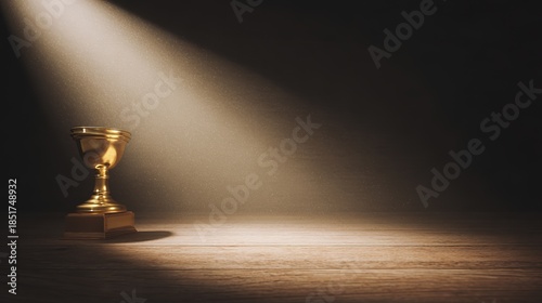 elite. A champion trophy shines under dramatic lighting, symbolizing achievement and pride. event key visuals, club posters, designed for sports event promotions and stadium branding.