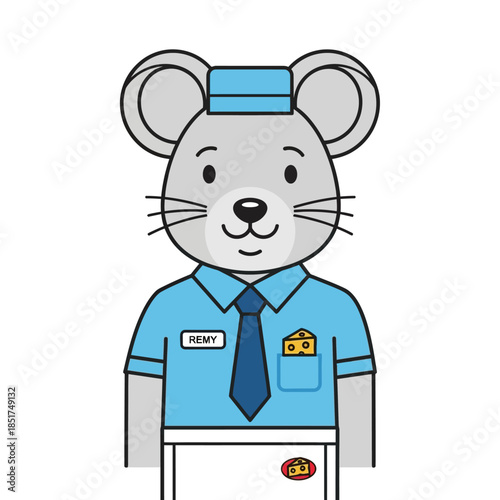 Cute Cartoon Mouse Character Dressed as a Postman or Delivery Person.