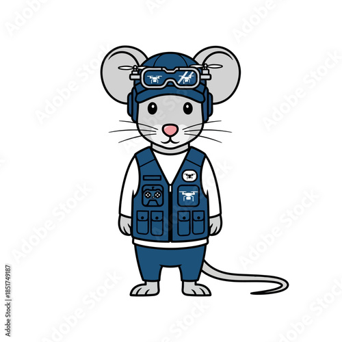 Cute cartoon mouse character wearing tactical gear and goggles.