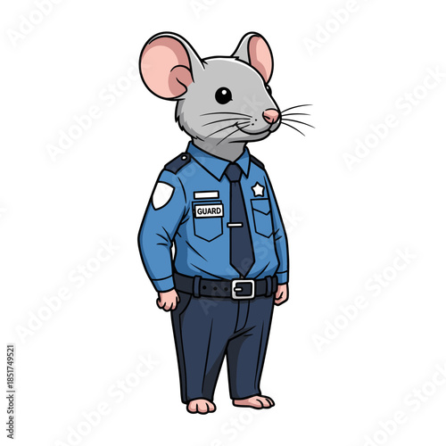 Cute Cartoon Mouse Security Guard Standing Tall and Alert.
