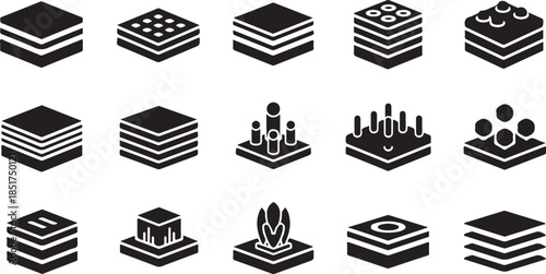 Geometric layered structure icons set