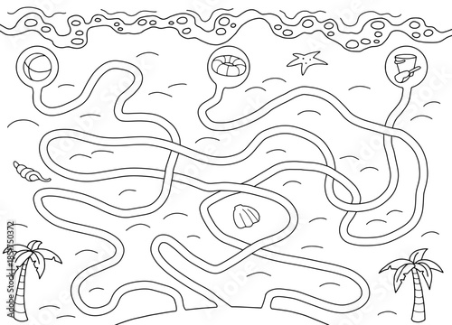 Beach maze graphic black white landscape sketch illustration vector