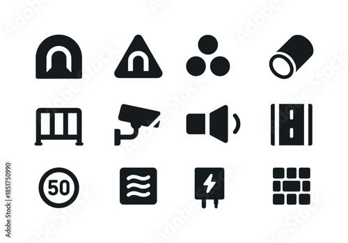 Urban Tunnel Icon Set. Urban tunnels. Solid icon set of Urban tu