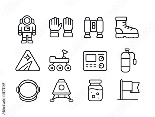 Astronaut Mission Icons. Astronaut missions. Line icon set of as