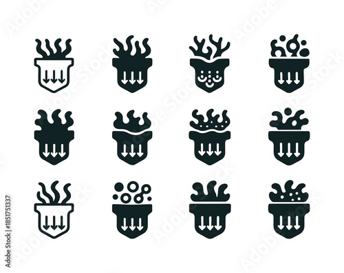 Algal Bloom Logo Set. Algal bloom control. Icon set. Set Logo of