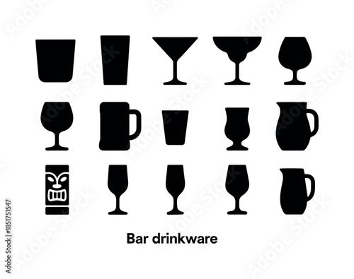 Bar Icon Collection. Bar drinkware. Solid icon set of Bar drinkw