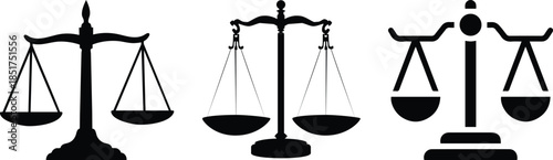 Unique design icon set of justice Justice balance icon in black and white shows law and equity with transparent background Black balance scale icon representing justice and law on a white background