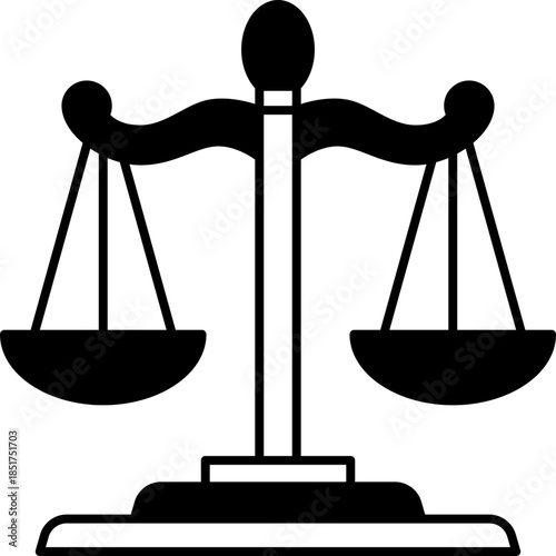 Unique design icon of justice Justice balance icon in black and white shows law and equity with transparent background Black balance scale icon representing justice and law on a white background