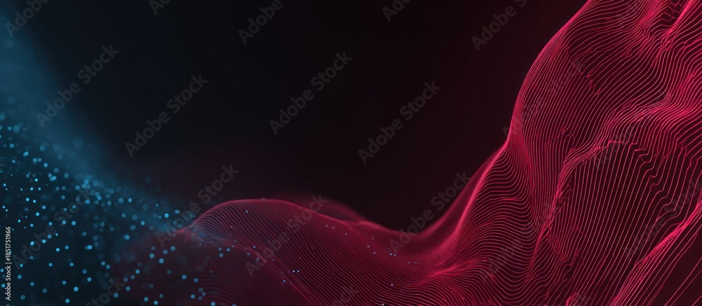 Fototapeta premium Abstract digital data visualization with wavy lines and glowing particles
