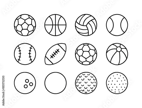 Ball Games Icons. Ball Games. Line icon set of Ball Games: socce