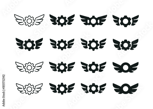 Mechanical Wings Icon Set. Mechanical wings. Icon set. Set Logo