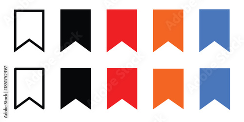 Colorful bookmark ribbon icons set. Minimal vertical page marker shapes. Vector illustration.