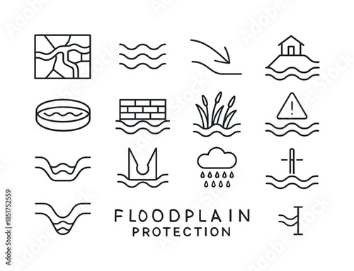 Floodplain Protection Icons. Floodplain Protection. Line icon se