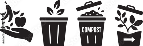Compost Bin Silhouette Icon Set Vector Zero Waste Sustainability Recycling