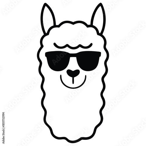 Cool alpaca head with sunglasses vector illustration on white background
