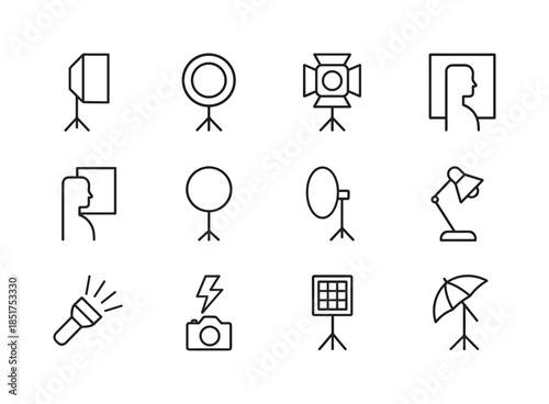 Lighting Icons Set. Lighting techniques. Line icon set of Lighti