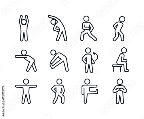 Stretch Icon Set. Stretch Routine. Line icon set of Stretch Rout